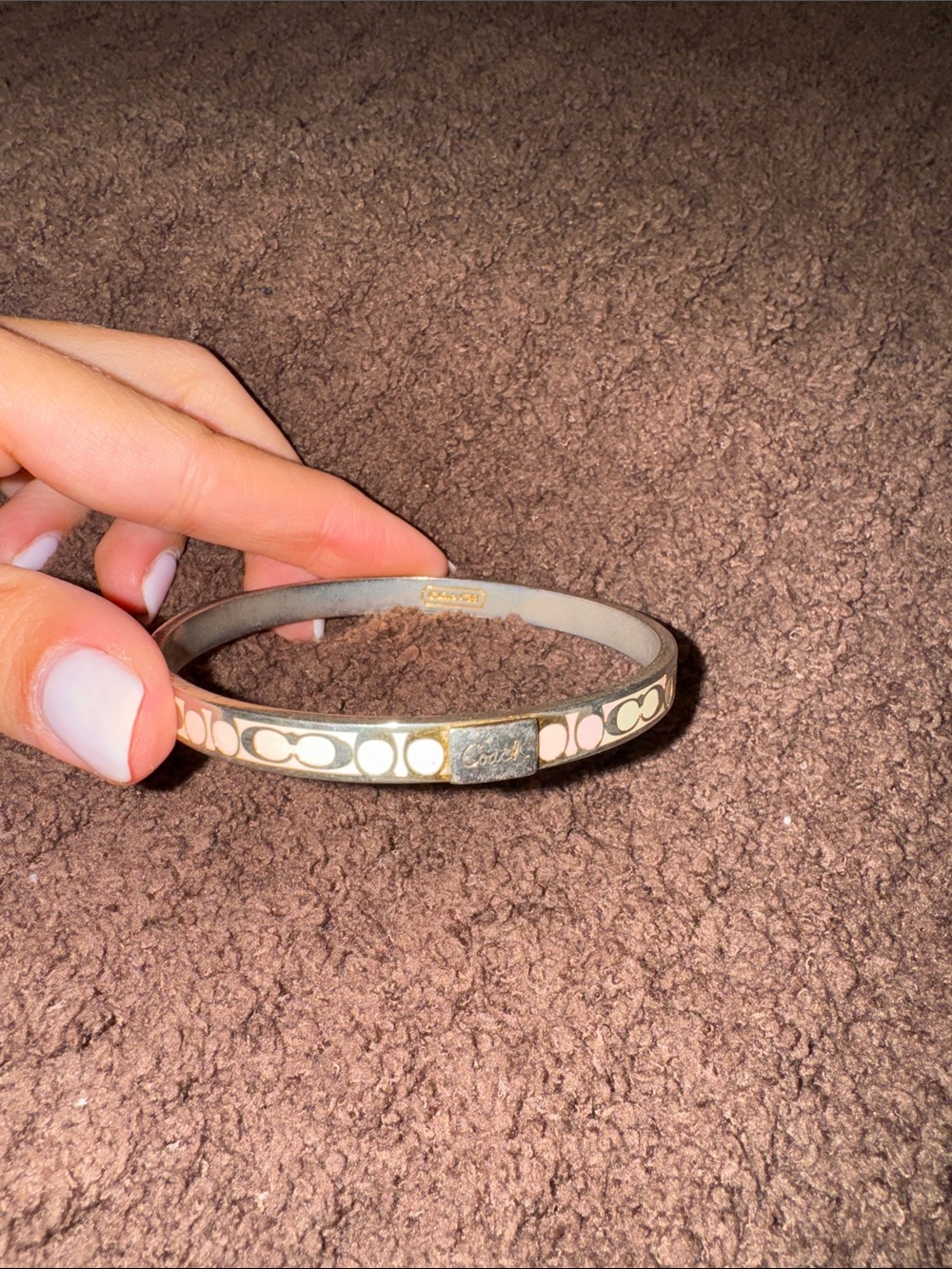 Gold-Tone Pink & Cream Patterned Bangle Bracelet
